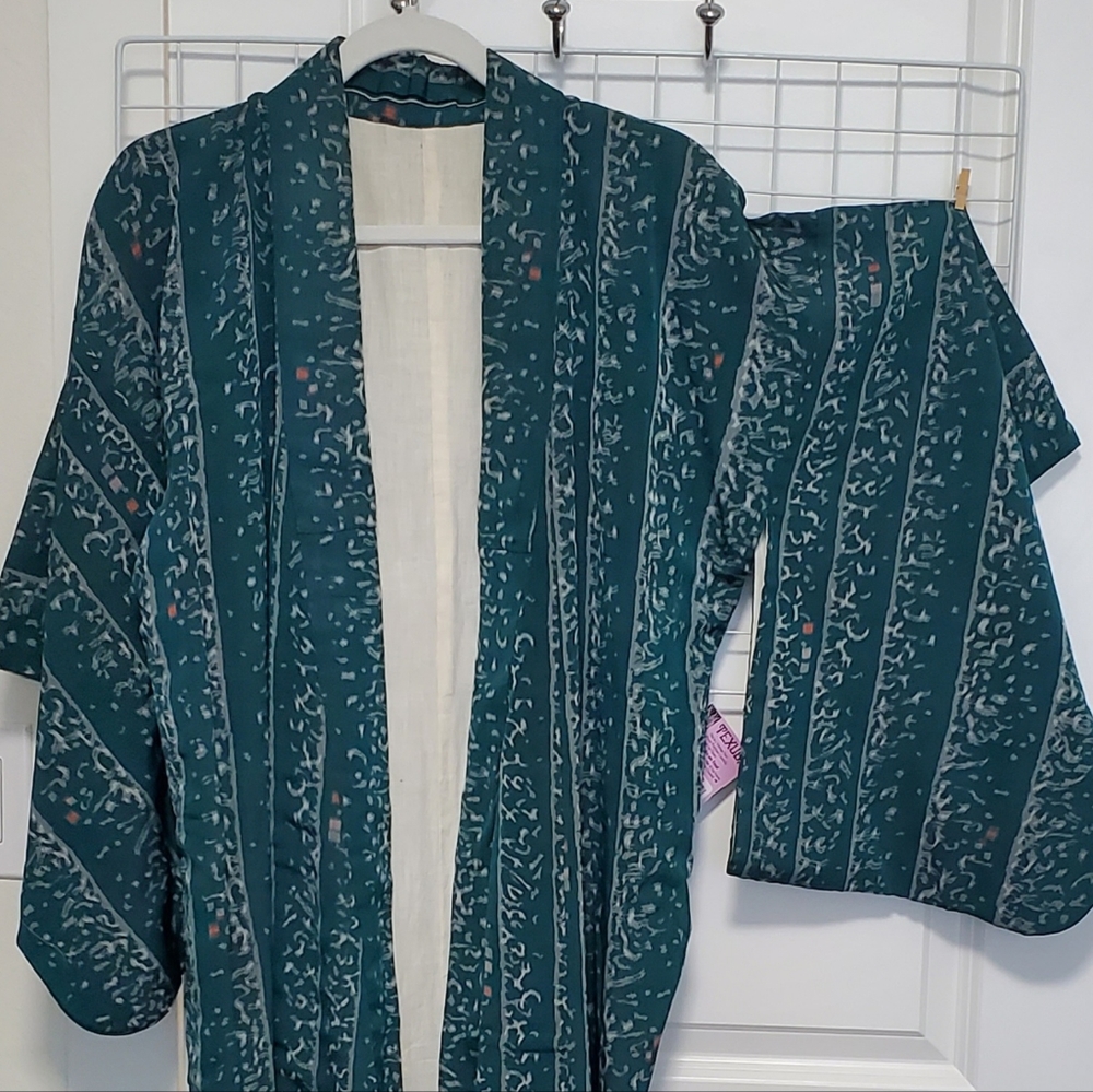 Green and grey vintage long kimono
